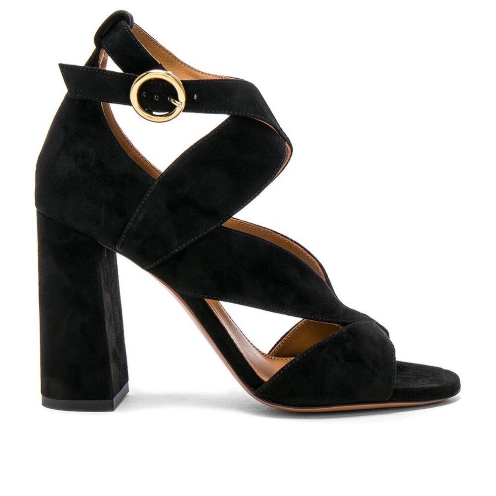 Chloe Black Suede Graphic Leaves Heeled Sandals 36